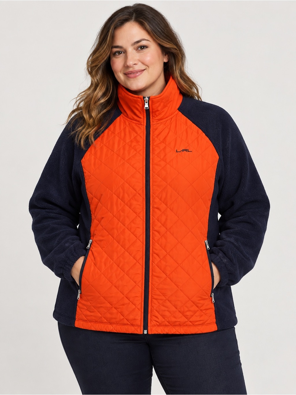 Lauren Active Ralph Lauren Women’s 2X Orange & Navy Quilted Fleece Jacket